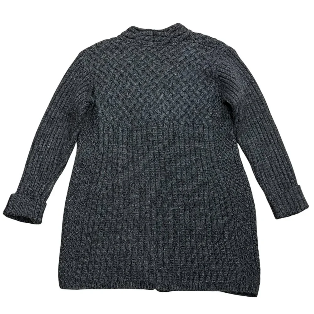 Inis Crafts Ireland Long Wool Cable Cardigan, Charcoal, M